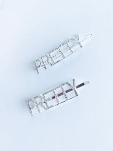 2 Rhinestone “Pretty” hair clips